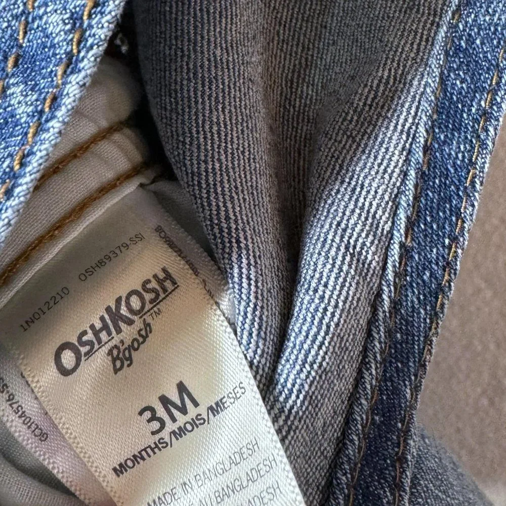 OshKosh B'Gosh Baby Girls Size 3M 3 Months Denim Jean Overalls Floral Blue Pants